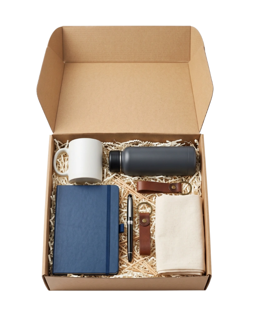 Kit de brindes corporativos personalizados com a marca da empresa